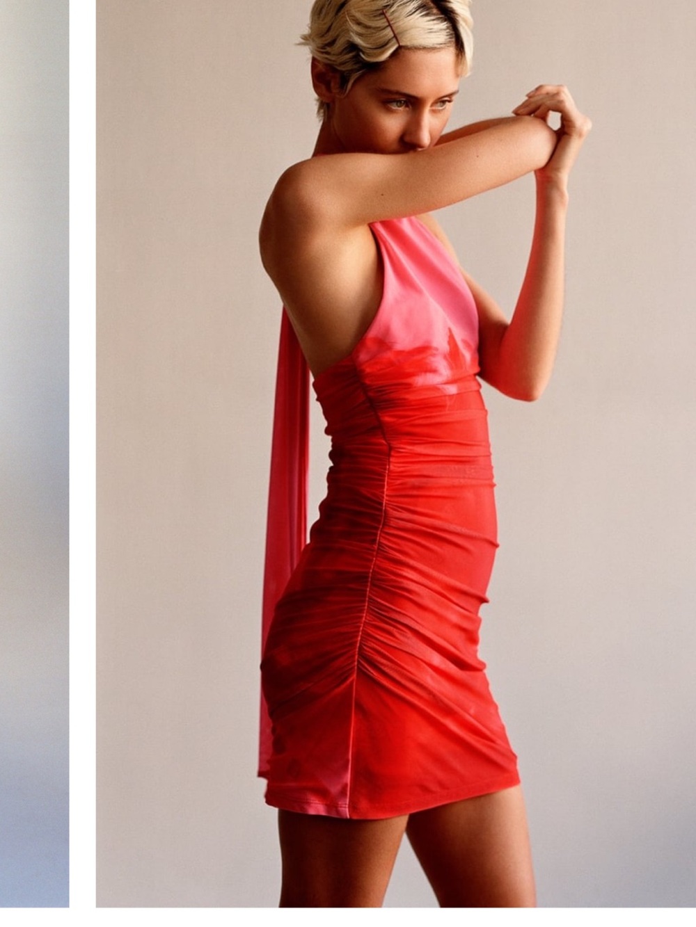 Zara Pink and Red Ruched Halter Mini Dress